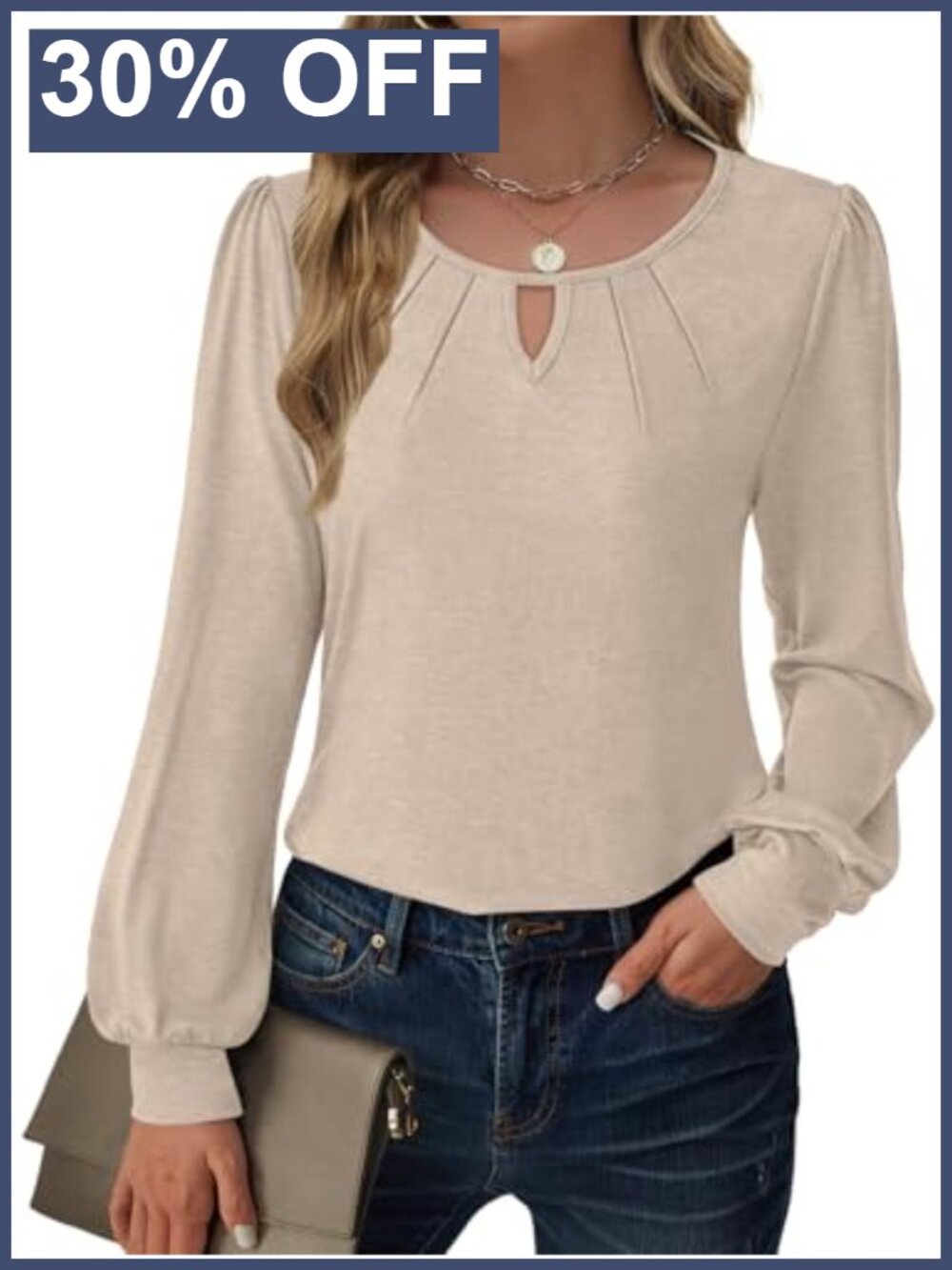 Women's V-Neck Blouse Long Sleeve Loose Fit Business Casual Work Top